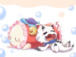  absurd_res anthro bandai_namco bandanna black_claws blush bodily_fluids bovid caprine claws digimon digimon_(species) digimon_ghost_game drooling duo gammamon hi_res kerchief male mammal pillow pilomon saliva sheep sleeping sound_effects toyuri_angrm white_body zzz 