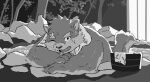  anthro bathing canid canine canis domestic_dog eyebrows hi_res hot_spring lifewonders looking_at_viewer male mammal moritaka muscular_arms nude one_eye_closed outdoor_bath outside plant scar solo thick_eyebrows tokyo_afterschool_summoners towel tree video_games water wink yedsilent 