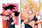  ... 2boys abs anger_vein angry ass bangs bara black_hair blonde_hair blue_bodysuit bodysuit closed_mouth crossed_arms dougi dragon_ball dragon_ball_z gloves green_eyes hand_on_another&#039;s_ass highres large_pectorals looking_at_another male_focus multiple_boys muscular muscular_male nipples one_eye_closed open_mouth pectorals ponponvegevege saiyan short_hair smile son_goku spiked_hair super_saiyan super_saiyan_1 topless_male torn_bodysuit torn_clothes translation_request twitter_username uniform vegeta white_gloves wristband yaoi 