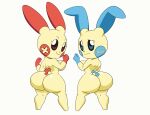  animated anthro ass_to_ass big_breasts big_butt breasts butt butt_jiggle duo electricity female frown jiggling looking_at_viewer looking_back looking_back_at_viewer minun nintendo nude open_mouth plusle pok&eacute;mon pok&eacute;mon_(species) smile tansau video_games worried yellow_body 