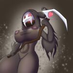  &lt;3 &lt;3_eyes 2022 big_breasts breasts brown_background camel_toe clothing death_(personification) duskull female glowing glowing_eyes grim_reaper hi_res hoodie huge_breasts humanoid koi_(reapcreates831) melee_weapon nintendo nipple_outline not_furry pok&eacute;mon pok&eacute;mon_(species) polearm reapcreates831 red_eyes scythe simple_background solo tight_clothing topwear undead video_games visible_nipples weapon 