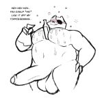  alcohol anthro badger badgerclops balls belly beverage big_penis blush bottle capartist cartoon_network claws english_text erection eye_patch eyewear flirting foreskin genitals hi_res huge_penis hyper hyper_genitalia hyper_penis male mammal mao_mao:_heroes_of_pure_heart musclegut mustelid musteline pecs penis text 