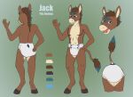  2020 anthro asinus biped diaper digital_drawing_(artwork) digital_media_(artwork) dipstick_tail donkey equid equine fur hair male mammal marealeopard markings model_sheet simple_background solo standing tail_markings 