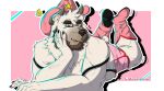  absurd_res anthro beard clothing cowboy facial_hair hi_res horn kuma_richards male mammal photo pink_clothing pose solo suspenders ursid 