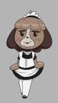  animal_crossing anthro black_clothing bottomwear brown_body brown_fur brown_hair canid canine canis choker clothed clothing clothing_lift collar crossdressing curtsey digby_(animal_crossing) domestic_dog footwear freckles fur grey_background hair happy_harvey hi_res jewelry legwear maid_headdress maid_uniform male mammal necklace nintendo open_mouth phone_drawing shoes simple_background skirt skirt_lift socks solo thigh_highs uniform video_games white_clothing white_footwear white_socks 
