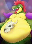  after_vore alligator alligatorid anthro belly big_belly bone crocodilian fatal_vore five_nights_at_freddy&#039;s five_nights_at_freddy&#039;s:_security_breach green_body hair hi_res male mohawk montgomery_gator_(fnaf) muscular open_mouth reptile rohunt scalie scottgames shoulder_pads skull solo teeth tongue tongue_out video_games vore 