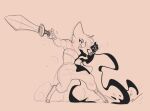  5_fingers anthro breasts clothed clothing female fingers hair hi_res hooves melee_weapon pockatiel solo standing sword weapon 