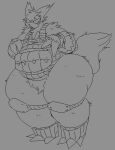  2022 ambiguous_gender anthro biped blush bottomless claws clothed clothing digital_media_(artwork) mammal markings military_jacket monochrome nintendo open_mouth paytonpaytonpay pok&eacute;mon pok&eacute;mon_(species) simple_background solo thick_thighs video_games wide_hips zangoose 