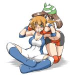  2girls alternate_breast_size artist_request bandana black_eyes blue_eyes blue_footwear boots breasts brown_hair choke_hold elbow_pads eyebrows_visible_through_hair green_bandana headlock knee_pads large_breasts may_(pokemon) midriff misty_(pokemon) multiple_girls orange_hair pokemon pokemon_(game) pokemon_rse shorts singlet strangling submission_hold tears wrestling wrestling_outfit 