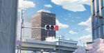  blue_sky building cityscape cloud day english_commentary highres isbeyvan japan lamppost no_humans original outdoors power_lines road_sign scenery sign sky traffic_light utility_pole 