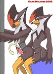  against_wall arm_support belt cum dark-moltres_2008 furry hair_over_eye mouth_open penis pokemon pokemon_furry sitting_down staraptor yaoi 