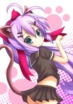  animal_ears cat_ears green_eyes highres long_hair looking_back no_panties original ponytail purple_hair ribbon solo tail tatapopo thighhighs very_long_hair 