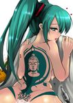  after_sex back buddha cum cum_on_ass green_eyes green_hair green_nails hatsune_miku heart long_hair mr_chwadee nail_polish needle nude out-of-frame_censoring solo tattoo tears tongue twintails vocaloid 