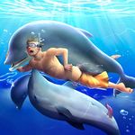  1boy anal anal_penetration animal bara barefoot bestiality cum dolphin goggles itto_(mentaiko) male male_focus mentaiko ocean open_mouth penis rape swim_trunks swimsuit topless water yaoi 
