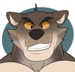  anthro brown_body brown_fur canid canine canis cheek_tuft clenched_teeth digital_media_(artwork) dreamworks facial_tuft fangs fur head_tuft hi_res looking_at_viewer male mammal manly mr._wolf_(the_bad_guys) muscular muscular_anthro muscular_male open_mouth pecs portrait randy_d_raccoon simple_background smile smiling_at_viewer smirk solo teeth teeth_showing the_bad_guys tuft wolf yellow_eyes 