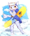  2020 animal_humanoid anthro bemani blue_body blue_fur blush chest_tuft clothing cloud crotch_tuft cute_fangs eyewear eyewear_on_head felid felid_humanoid fur gloves goggles goggles_on_head hand_on_cheek handwear hi_res humanoid kemono konami looking_at_viewer male mammal mammal_humanoid markings narrowed_eyes ollie_(pop&#039;n_music) open_mouth orange_eyes pantherine pantherine_humanoid particles pop&#039;n_music popkage pupils slit_pupils snow_leopard snow_leopard_humanoid snowboard spots spotted_markings topwear tuft vest video_games 