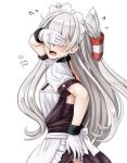  1girl alternate_costume amatsukaze_(kancolle) apron covering_eyes enmaided frilled_apron frills gloves hair_tubes kantai_collection long_hair maid maid_apron maid_headdress out-of-frame_censoring short_sleeves silver_hair solo tk8d32 two_side_up waist_apron white_apron white_gloves windsock 