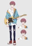  1boy character_sheet guitar handband highres instrument jacket jewelry looking_at_viewer mele_ck necklace red_hair smile 