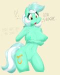  anthro anthrofied big_breasts breasts cutie_mark equid equine exclamation_point eyelashes flutterthrash friendship_is_magic green_body green_hair green_nipples green_tail hair hasbro hi_res horn lyra_heartstrings_(mlp) mammal my_little_pony nipples solo thick_thighs unicorn white_hair white_tail wide_hips yellow_eyes 