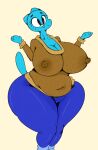  anthro belly big_breasts black_eyes blue_body bottomwear breasts cartoon_network cleavage clothed clothing domestic_cat felid feline felis female hi_res huge_breasts huge_hips huge_thighs mammal navel neom-daddy nicole_watterson nipple_outline nipples pants slightly_chubby smile solo sweater the_amazing_world_of_gumball thick_thighs topwear whiskers wide_hips 
