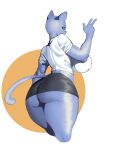  2022 anthro big_breasts big_butt bottomwear breasts butt cartoon_network clothing domestic_cat felid feline felis female hi_res huge_breasts looking_at_viewer looking_back mammal midriff miniskirt nicole_watterson nocturne_(artist) pink_nose rear_view shirt skirt smile solo standing the_amazing_world_of_gumball thick_thighs topwear 
