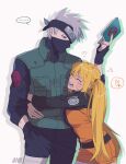  ... 10birthday10 1boy 1girl blonde_hair blush book breasts closed_eyes commentary_request genderswap genderswap_(mtf) grey_hair hatake_kakashi heart highres holding holding_book hug korean_commentary long_hair long_sleeves looking_at_another mask naruko_(naruto) naruto_(series) naruto_shippuuden open_mouth simple_background speech_bubble spoken_heart teeth tongue twintails uzumaki_naruto white_background 