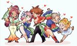  2boys 3girls ass blonde_hair bow breasts brown_hair butz_klauser cleavage dancer_(final_fantasy) dancing dress facial_hair faris_scherwiz final_fantasy final_fantasy_v flower galuf_halm_baldesion grey_hair hair_bow hair_flower hair_ornament heart krile_mayer_baldesion lenna_charlotte_tycoon multiple_boys multiple_girls mustache official_alternate_costume pink_hair purple_hair saito_piyoko smile 