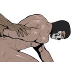  2boys areyouhun_(sleeplazycat) arm_held_back balaclava bara blue_eyes blush call_of_duty call_of_duty:_modern_warfare_2 ghost_(modern_warfare_2) holding_another&#039;s_wrist implied_anal implied_sex john_mactavish large_pectorals multiple_boys muscular muscular_male nude pectorals roach_(modern_warfare_2) scar scar_on_arm scar_on_leg soap_(modern_warfare_2) yaoi 