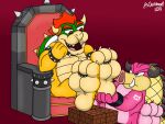  2018 4:3 absurd_res anthro artist_name belly bowser bowser&#039;s_inside_story bracelet chair digital_media_(artwork) doritohead duo feet feet_up fingers foot_fetish foot_focus foot_rub furniture green_body green_scales hair hi_res horn jewelry koopa male male/male mammal mario_and_luigi_(series) mario_bros midbus multicolored_body multicolored_scales multicolored_skin nintendo pink_body pink_skin red_background red_eyes red_hair reptile scales scalie sharp_teeth signature simple_background simple_eyes sitting slightly_chubby smile spiked_bracelet spikes suid suina sus_(pig) tan_body tan_scales tan_skin teeth throne toes tongue tusks two_tone_body two_tone_skin video_games wild_boar yellow_body yellow_scales 