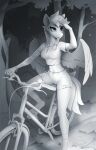  anthro bicycle bracelet braided_hair braided_pigtails clothing equid equine fan_character hair hasbro hi_res hooves jewelry mammal monochrome my_little_pony pegasus shirt topwear torn_clothing wings yakovlev-vad 