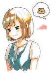 1girl :t bangs blue_eyes bob_cut breasts brown_hair looking_away neck_ribbon nishii_(pixiv4603624) pout protagonist_(tokimemo_gs2) ribbon short_hair short_sleeves simple_background solo spoken_animal squiggle swept_bangs thought_bubble tokimeki_memorial tokimeki_memorial_girl&#039;s_side_2nd_kiss upper_body white_background 