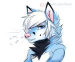  2022 blue_body blue_eyes blue_fur canid canine digital_media_(artwork) fox fur hair koul looking_at_viewer mammal smile white_hair 