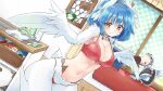  1girl artist_request bangs bird_legs bird_tail blue_hair blush breasts dodo_(bird) eyebrows_visible_through_hair flower game_cg hair_between_eyes hair_flower hair_ornament hairband harpy indoors large_breasts lea_(monster_musume) looking_at_viewer midriff monster_girl monster_musume_no_iru_nichijou monster_musume_no_iru_nichijou_online navel official_art panties photo_(object) pink_panties short_hair short_tail solo stuffed_animal stuffed_toy tail underwear white_feathers white_flower white_wings wide_hips winged_arms wings yarn_bobbin yellow_eyes 