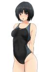  1girl amagami arms_behind_back black_eyes black_hair black_swimsuit bob_cut breasts competition_swimsuit covered_navel cowboy_shot highres looking_at_viewer nanasaki_ai one-piece_swimsuit short_hair simple_background small_breasts solo swimsuit white_background ykh1028 