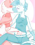  2022 anthro blush casey_(moot_point) clio_(moot_point) digital_media_(artwork) domestic_cat duo eyes_closed felid feline felis female female/female hand_in_pants kissing mammal mouse murid murine rodent simple_background story story_in_description toxoglossa 