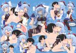  &gt;_&lt; ... 1boy 1girl ahoge arm_up armpit_sex armpits bare_shoulders bell black_hair black_legwear blue_background blue_hair blush bow breast_grab breast_sucking breasts breasts_out closed_eyes clothed_female_nude_male clothed_sex covering covering_breasts cowbell cum embarrassed english_text erection face-to-face faceless faceless_male french_kiss ganyu_(genshin_impact) genshin_impact gloves grabbing hair_bow heart hetero high_heels highres holding_another&#039;s_wrist horns ivancyxic kiss lactation licking licking_armpit long_sleeves lying medium_breasts milk missionary nipple_tweak nude on_back open_mouth pantyhose penis purple_eyes simple_background sitting steaming_body thought_bubble tongue tongue_out wide-eyed 