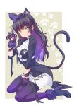  1girl alternate_costume animal_ears black_hair blake_belladonna boots cat_ears cat_girl cat_tail fang high_heel_boots high_heels highres iesupa long_hair paw_print rwby solo tail white_background yellow_eyes 