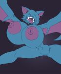  anthro areola big_breasts blue_hair breasts collar female genitals hair hair_over_eyes hi_res hole_in_ear huge_breasts hyper hyper_breasts imric1251 navel nintendo nipples open_mouth pok&eacute;mon pok&eacute;mon_(species) purple_areola purple_nipples purple_tongue pussy sharp_teeth small_waist solo teeth tongue tongue_out video_games zubat 