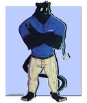  absurd_res anthro challenge felid hi_res kuma_richards male mammal mascot muscular pantherine smile solo 