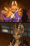  absurd_res anthro bandai_namco bedroom_eyes blade_runner bovid caprine cute_fangs digimon digimon_(species) duo female goat hi_res looking_at_viewer male mammal narrowed_eyes renamon ryan_gosling seductive smile yarney 