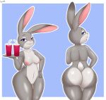  2022 absurd_res an-tonio anthro areola breasts digital_media_(artwork) disney eyebrows eyelashes female fingers genitals hi_res judy_hopps lagomorph leporid long_ears looking_at_viewer looking_back mammal nipples nude open_mouth pink_nose purple_eyes pussy rabbit rear_view simple_background zootopia 
