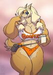  anthro big_breasts blonde_hair bottomwear breasts canid canine cleavage clothed clothing conditional_dnp female hair huge_breasts jollyjack mammal muscular muscular_female shorts solo 