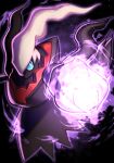  absurdres black_background blue_eyes bright_pupils commentary_request darkrai energy glowing highres looking_at_viewer no_humans pokemon pokemon_(creature) silverchariotx solo white_pupils 