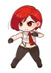  1girl breasts chibi closed_mouth cropped_shirt full_body gloves midriff mota navel necktie red_hair shirt short_hair simple_background sleeveless smile solo suspenders the_king_of_fighters vanessa_(kof) white_background 