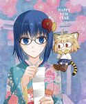  2022 2girls :3 animal_ears animal_hands antenna_hair bangs black-framed_eyewear blonde_hair blue_eyes blue_hair blue_skirt blush cat_ears chibi chinese_zodiac ciel_(tsukihime) closed_mouth commentary_request english_text eyebrows_visible_through_hair floral_background floral_print flower glasses gloves hair_between_eyes hair_flower hair_ornament happy_new_year holding holding_paper japanese_clothes kageniwa kimono long_sleeves looking_at_another looking_to_the_side multiple_girls neco-arc new_year paper paw_gloves pink_flower pink_rose print_kimono red_eyes red_flower red_rose rose size_difference skirt sweatdrop sweater tail tiger_tail tsukihime tsukihime_(remake) upper_body white_sweater wide_sleeves year_of_the_tiger yellow_flower yellow_rose yukata 
