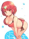  1girl bangs bikini breasts cleavage cougar_(cougar1404) earrings gem headpiece jewelry large_breasts pyra_(xenoblade) red_eyes red_hair short_hair solo swept_bangs swimsuit tiara xenoblade_chronicles_(series) xenoblade_chronicles_2 