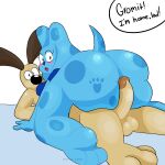  aardman_animations absurd_res anthro anthro_on_anthro balls big_butt blue&#039;s_clues blue_(blue&#039;s_clues) blue_body blue_fur brown_ears butt canid canine canis clothed clothing domestic_dog duo female fur genitals grinding gromit_(wallace_and_gromit) hi_res laid_down male male/female mammal nervous nickelodeon partially_clothed penis shirt shocked surprise sweetdandy topwear wallace_and_gromit 