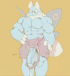  anthro arthropod big_muscles big_penis bodily_fluids dripping fluffedwings genital_fluids genitals hi_res huge_penis insect lepidopteran lionel_(fluffedwings) male moth muscular penis precum precum_drip solo 