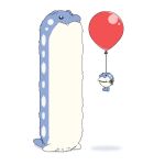  balloon black_eyes closed_mouth commentary_request fangs fangs_out floating from_side highres longcat looking_up no_humans pokemon pokemon_(creature) risapaso simple_background smile spheal string white_background 