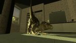  3d_(artwork) bathroom claws digital_media_(artwork) dinosaur dromaeosaurid echo_(jurassic_world) female feral jurassic_park jurassic_world light pose reptile scalie smile solo someguyoffthestreets source_filmmaker sunlight theropod universal_studios window 